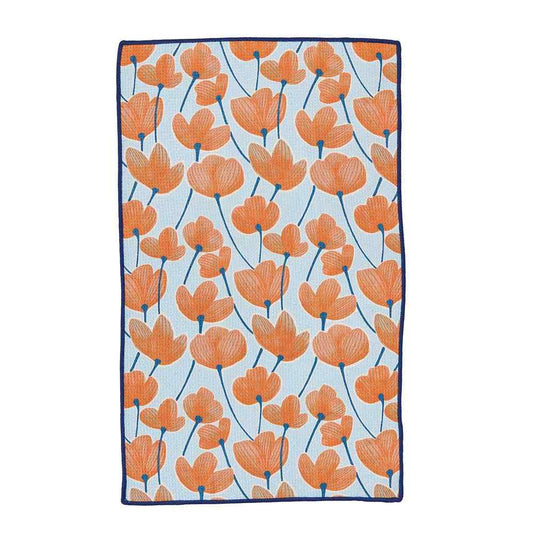 Rock flower paper blu kitchen tea towel